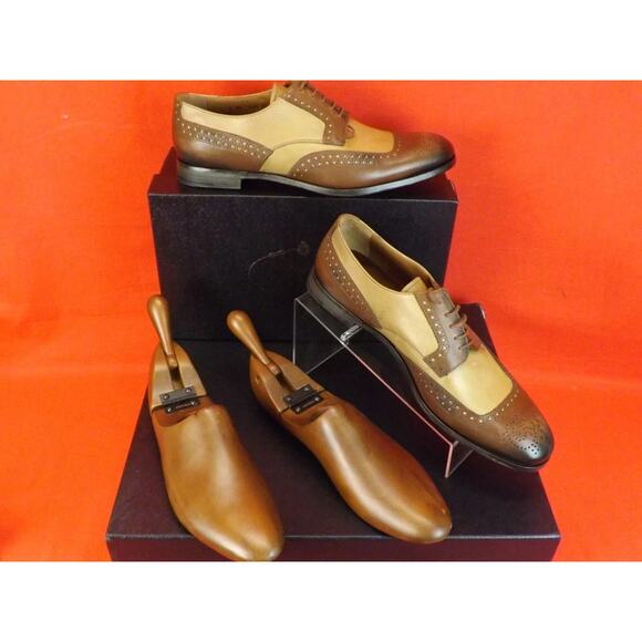 NIB PRADA 2EF020 BURNISHED BROWN TAN LEATHER BROGUE OXFORDS TREES SET 10 main image 4